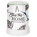 Front view of Bless This Home and Everyone in It Frosted Glass Illuminated Scent Warmer