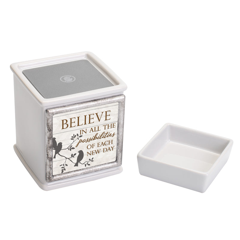 Believe In Possibilities Ceramic Slate Grey Interchangeable Photo Frame Candle Wax Oil Warmer