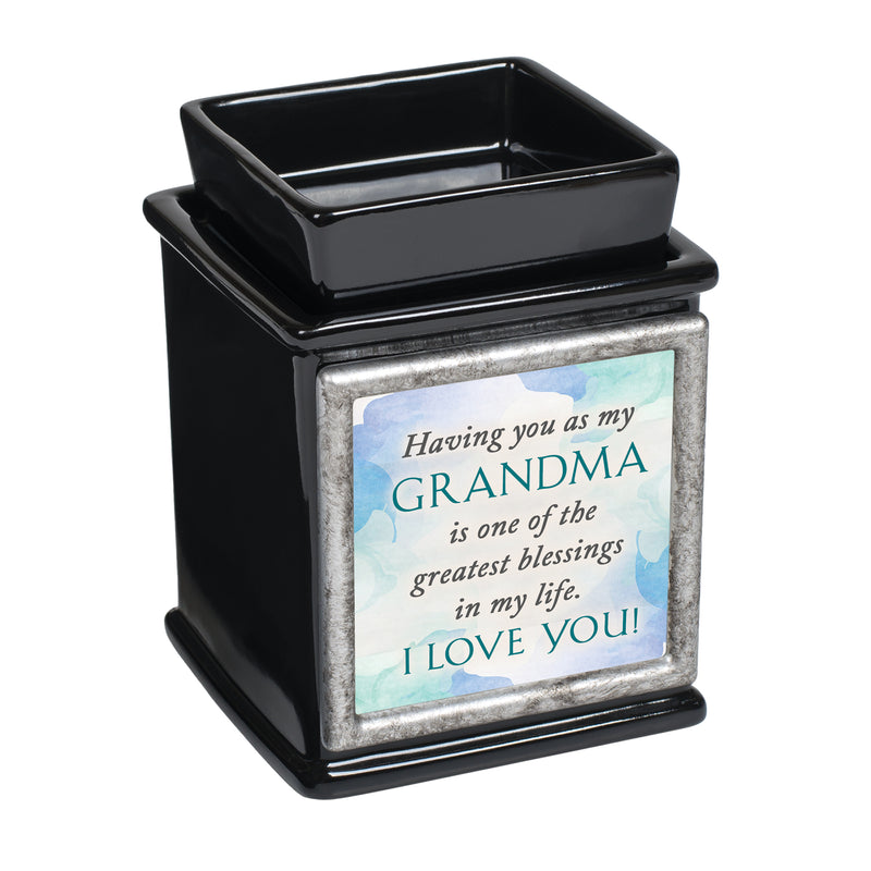 Front view of Grandma Greatest Blessing Glossy Black Interchangeable Photo Frame Warmer