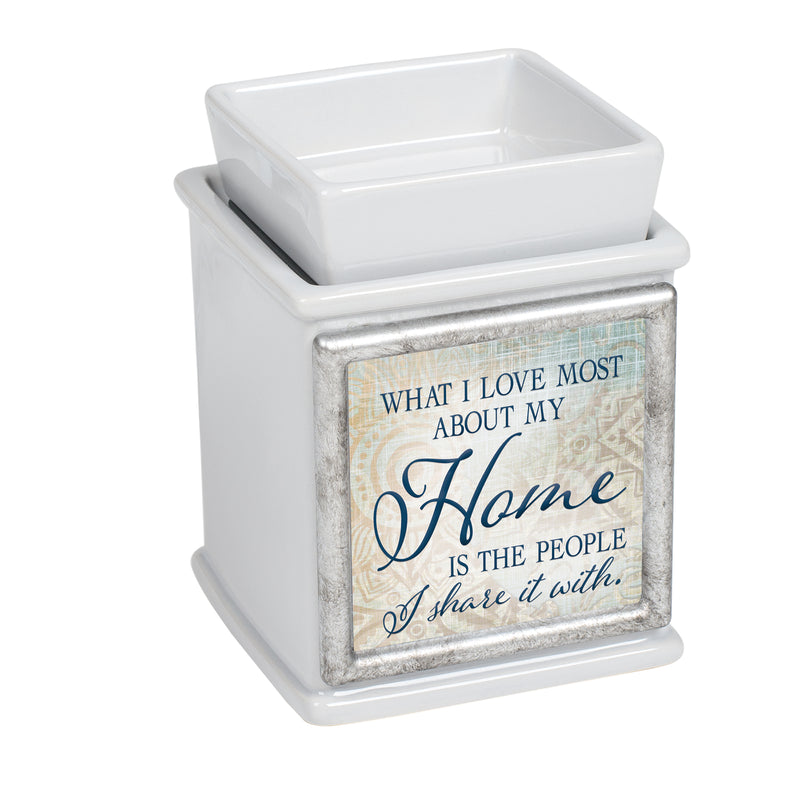Front view of Love Home Share Slate Grey Interchangeable Photo Frame Warmer