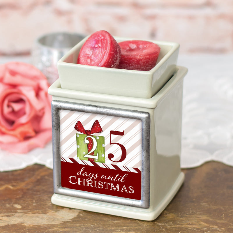 Front view of Countdown to Christmas Ceramic Powder Sand Interchangeable Photo Frame Warmer