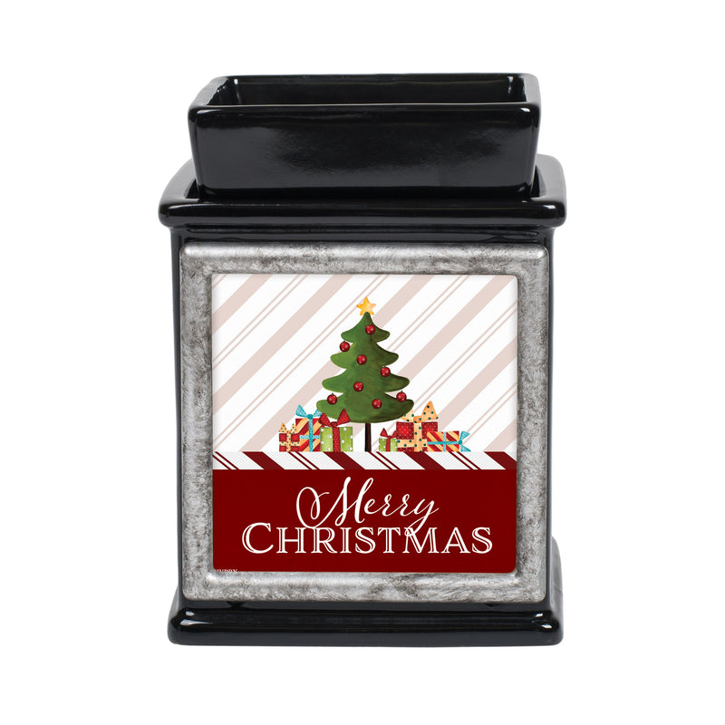 Front view of Countdown to Christmas Ceramic Glossy Black Interchangeable Photo Frame Warmer