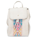 JEN & CO. Aztec Tribal Design Vegan Straw Backpack, Blue Pink Yellow