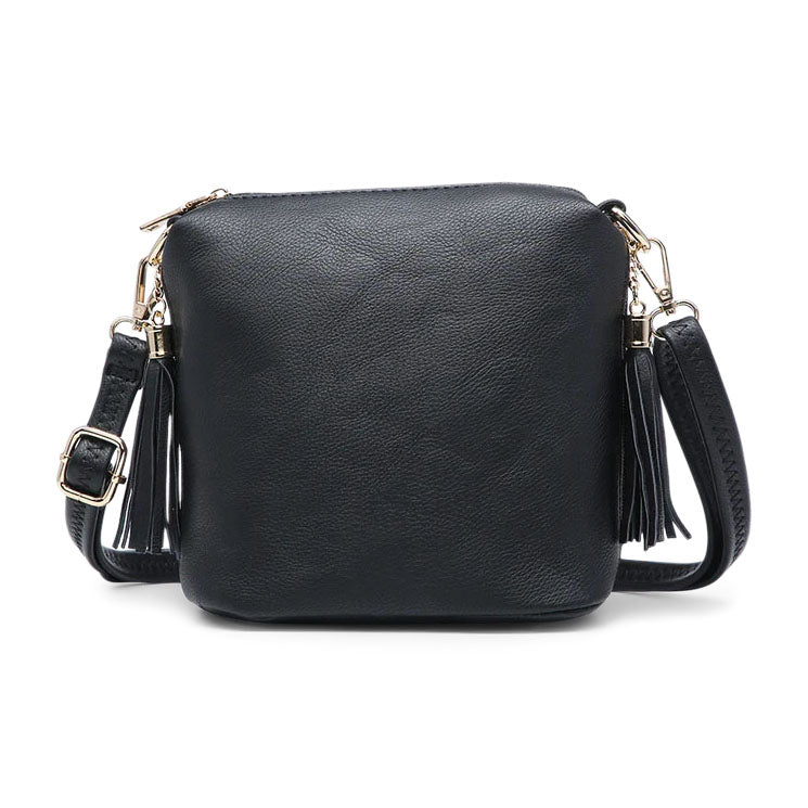 JEN & CO. Dylan Vegan Leather Crossbody Purse With Side Tassels, Black