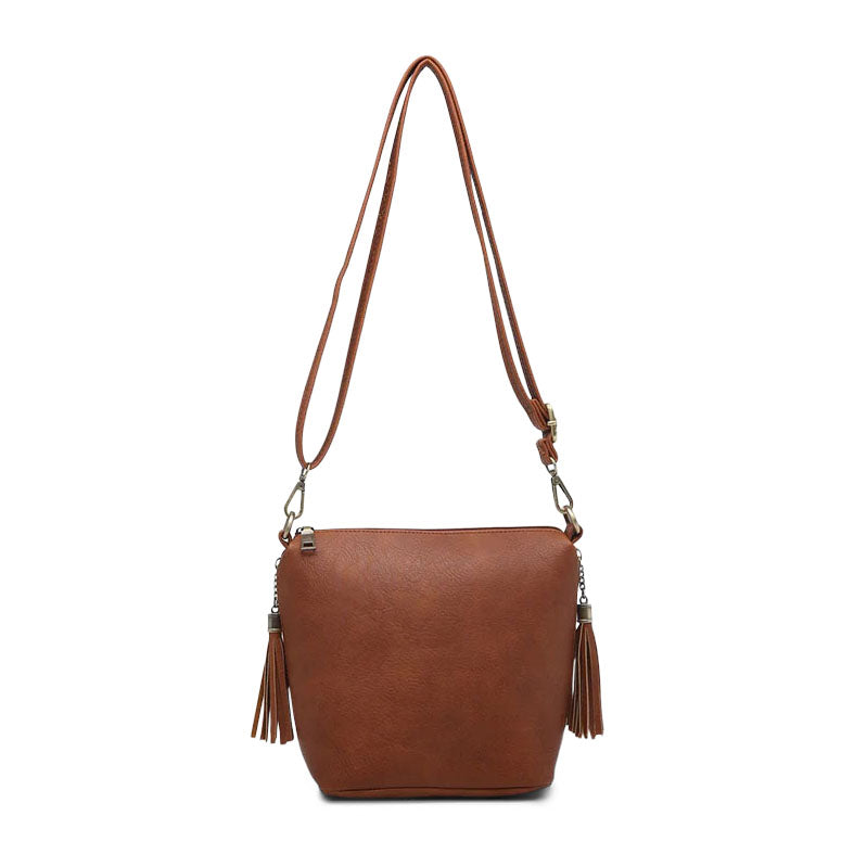 JEN & CO. Dylan Vegan Leather Crossbody Purse With Side Tassels, Brown