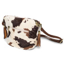JEN & CO. Dylan Cow Print Vegan Leather Crossbody Purse With Side Tassels, Brown