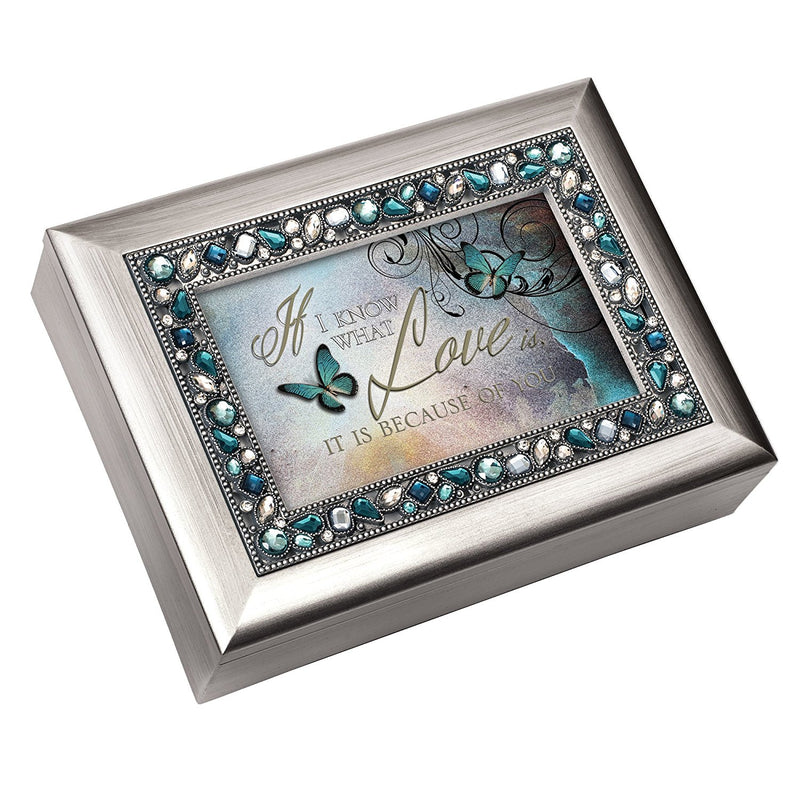 Top down view of I Know What Love is Because of You Aqua Jeweled Music Box