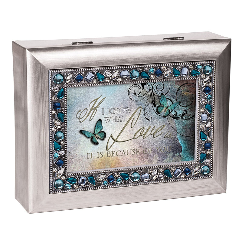 I Know What Love is Because of You Aqua Jeweled Music Box Plays You Light Up My Life