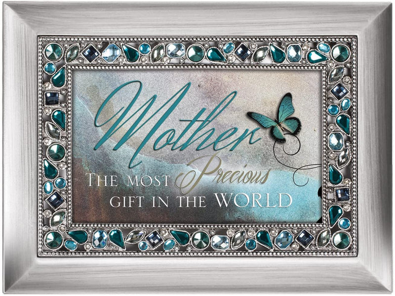 Mother the Most Precious Gift Aqua Jeweled Music Box Plays Wind Beneath My Wings