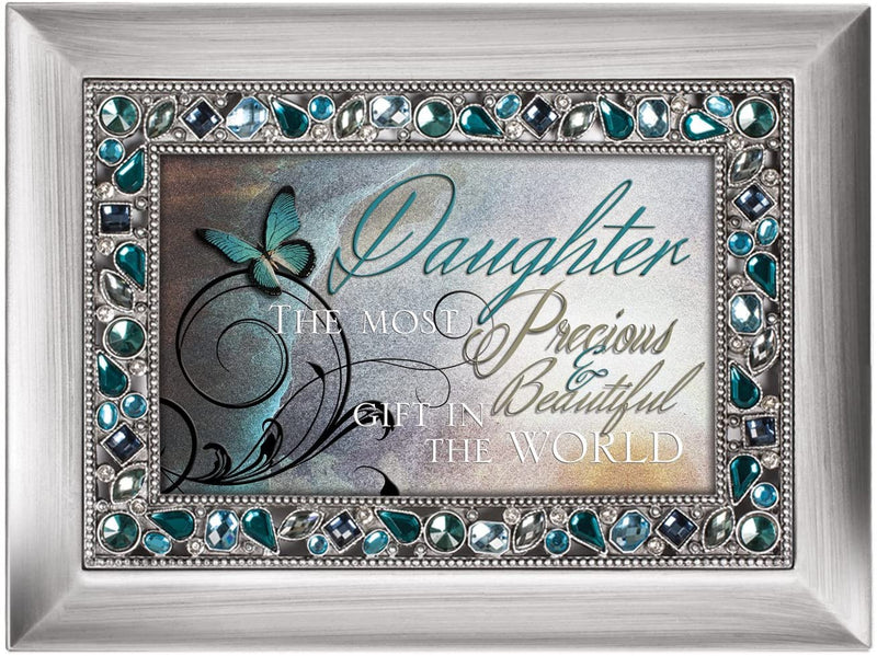 Daughter Most Precious Gift Brushed Silvertone Jewelry Music Box Plays You Light Up My Life