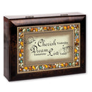 Home décor keepsake and trinket box made with hidden musical mechanism inside