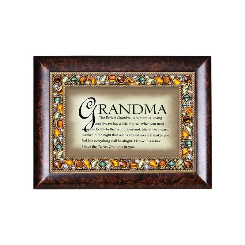 Top down view of The Perfect Grandma Italian Style Wood Finish Jewel Musical Jeweled Box