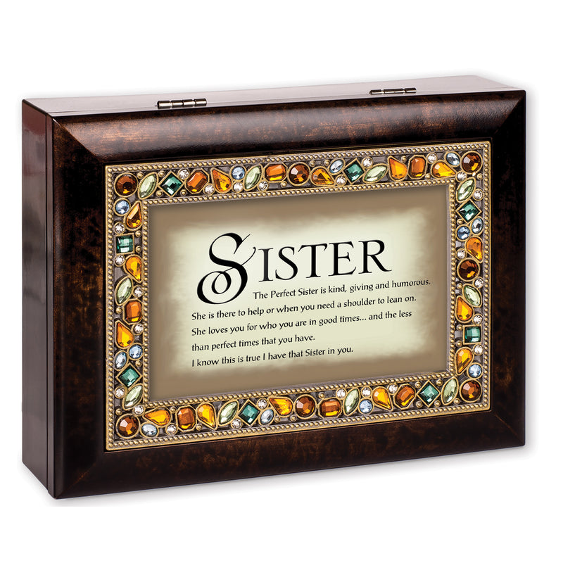The Perfect Sister is Kind Giving Amber Earth Tone Jewelry Music Box Plays Edelweiss