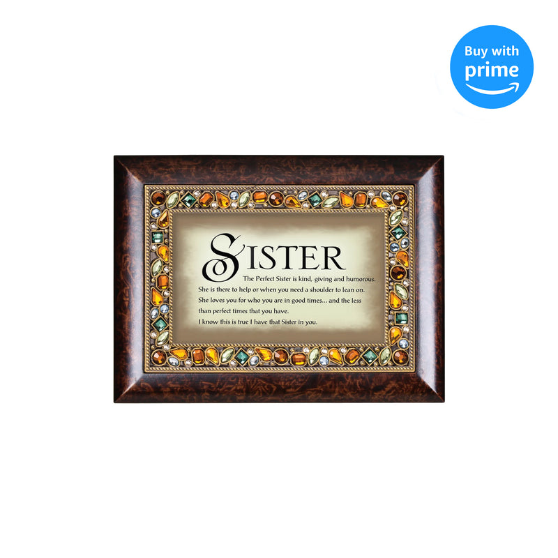 Top down view of The Perfect Sister is Kind Giving Amber Earth Tone Jeweled Music Box