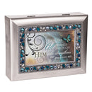 Can Do All Things Through Him Brushed Silvertone Jewelry Music Box Plays On Eagle's Wings