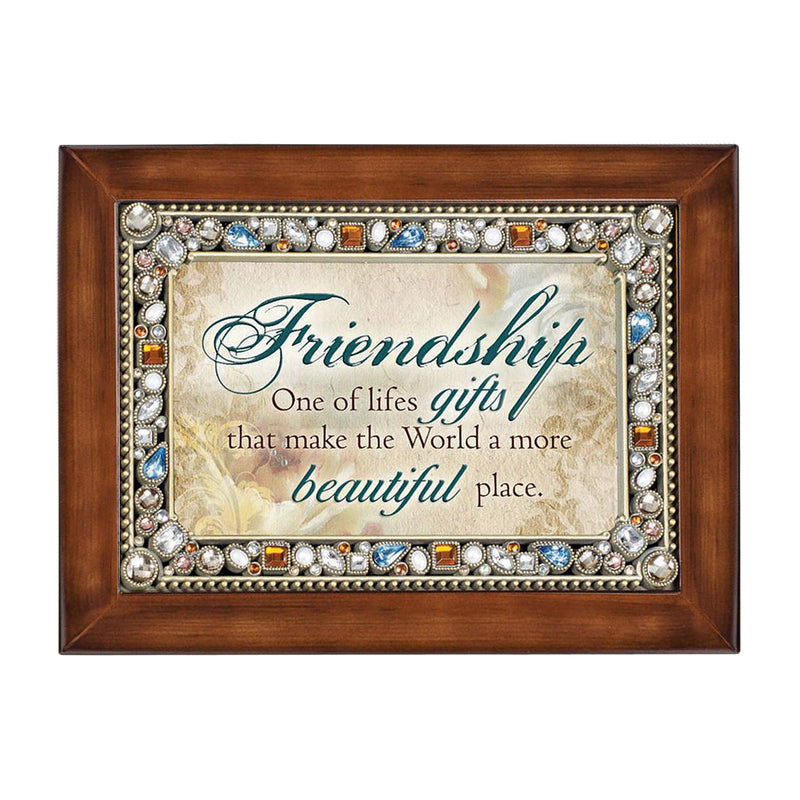 Friendship Life's Gift Woodgrain Jewelry Music Box Plays What Friends Are For