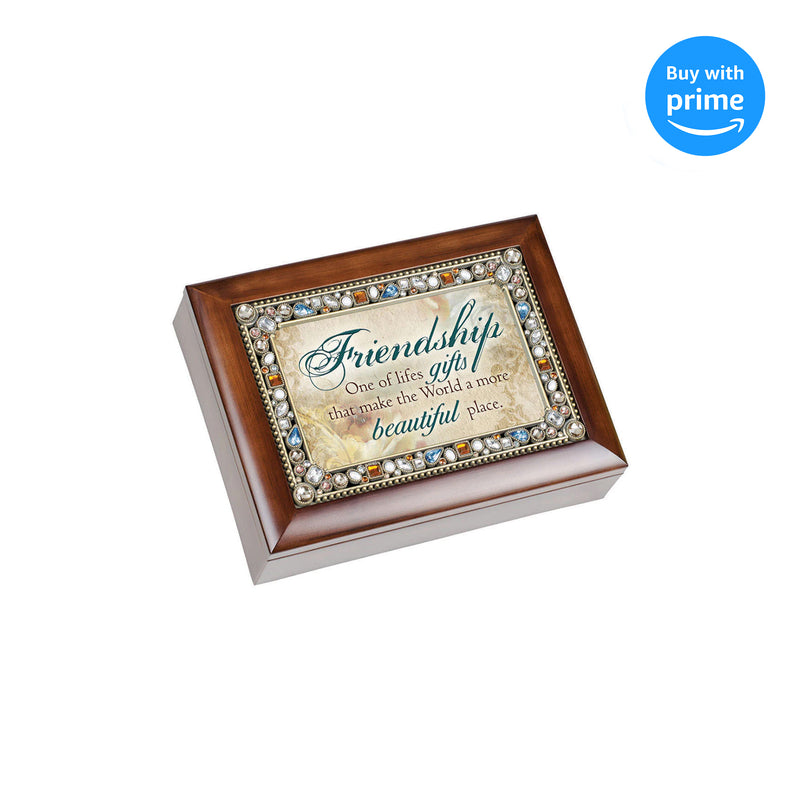 Friendship Life's Gift Woodgrain Jewelry Music Box Plays What Friends Are For