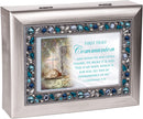 First Holy Communion Brushed Silver Finish Jeweled Lid Jewelry Music Box Plays Tune Ave Maria
