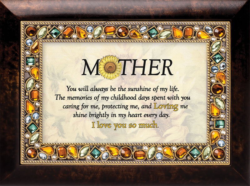 Mother You Will Burlwood Finish Jeweled Lid Jewelry Music Box Plays Tune You Are My Sunshine