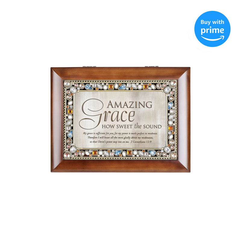 Top down view of Amazing Grace Walnut Wood Finish Jeweled Music Box