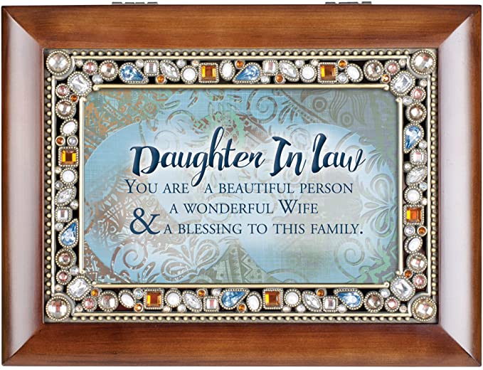 Daughter in Law Beautiful Person Woodgrain Jewelry Music Box Plays You Light Up My Life