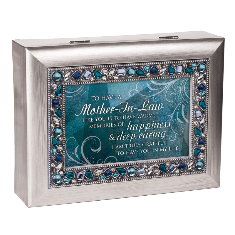 Mother-in-Law Memories of Happiness Silvertone Jewelry Music Box Plays Wind Beneath My Wings
