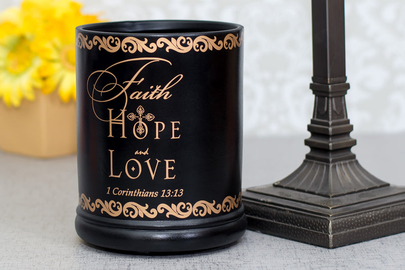Front view of Faith Hope Love Electric Large Jar Candle Warmer