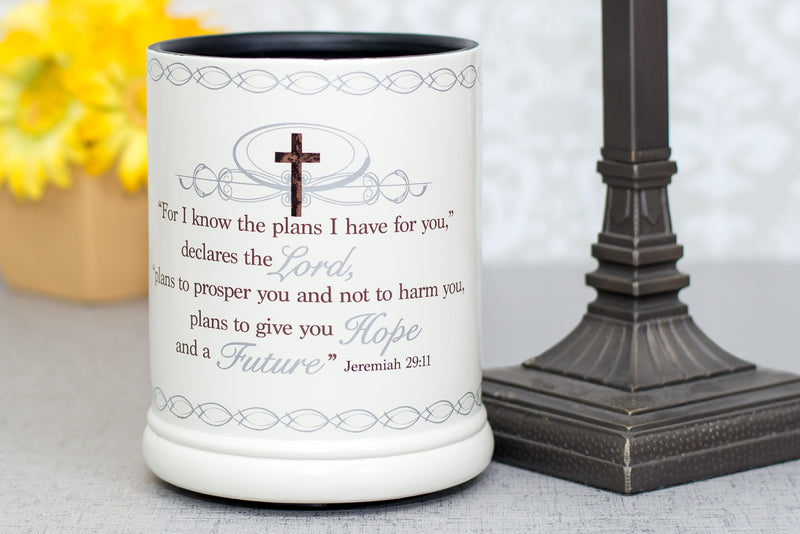 Front view of for I Know The Plans I Have for You Ceramic Stone Electric Large Jar Candle Warmer