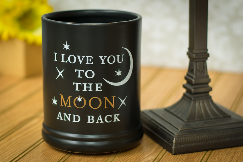 Front view of "Love You to The Moon and Back" Electric Large Jar Candle Warmer