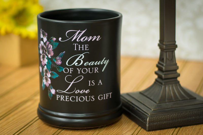 Front view of Mom Beauty Love Black Electric Large Jar Candle Warmer