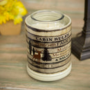 Front view of Cabin Rules Rustic Wood Outdoor Design Ceramic Stone Jar Warmer