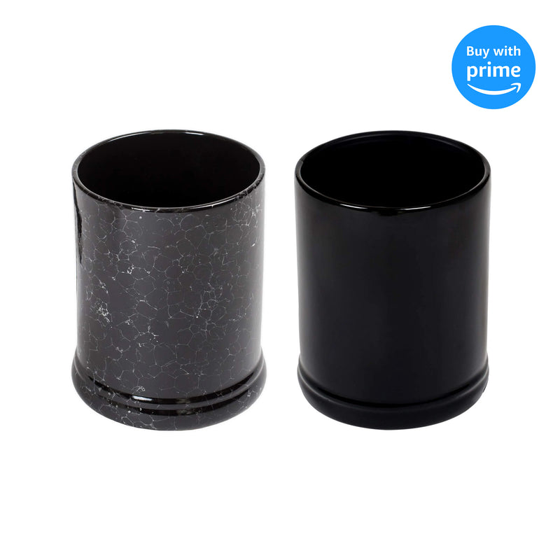 Glossy Black and Marbled Ceramic Stoneware Electric Large Jar Candle Warmer Set of 2