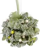 Front view of Kissing Mistletoe Ball Festive Green 5 x 5 Acrylic Christmas Hanging Ornament