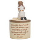 First Communion Praying Girl John 6:35 Resin Stone 5 inch Keepsake Box