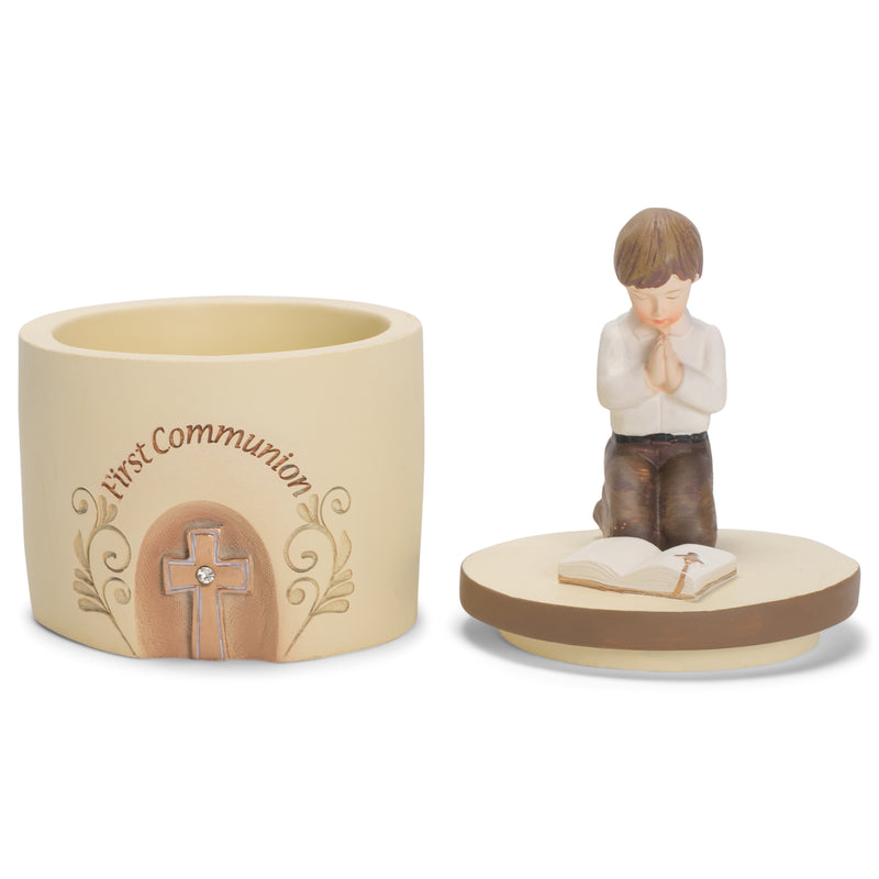 Dicksons First Communion Praying Boy John 6:35 Resin Stone 5 inch Keepsake Box