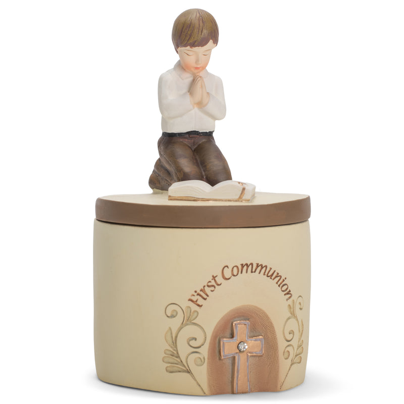 Dicksons First Communion Praying Boy John 6:35 Resin Stone 5 inch Keepsake Box