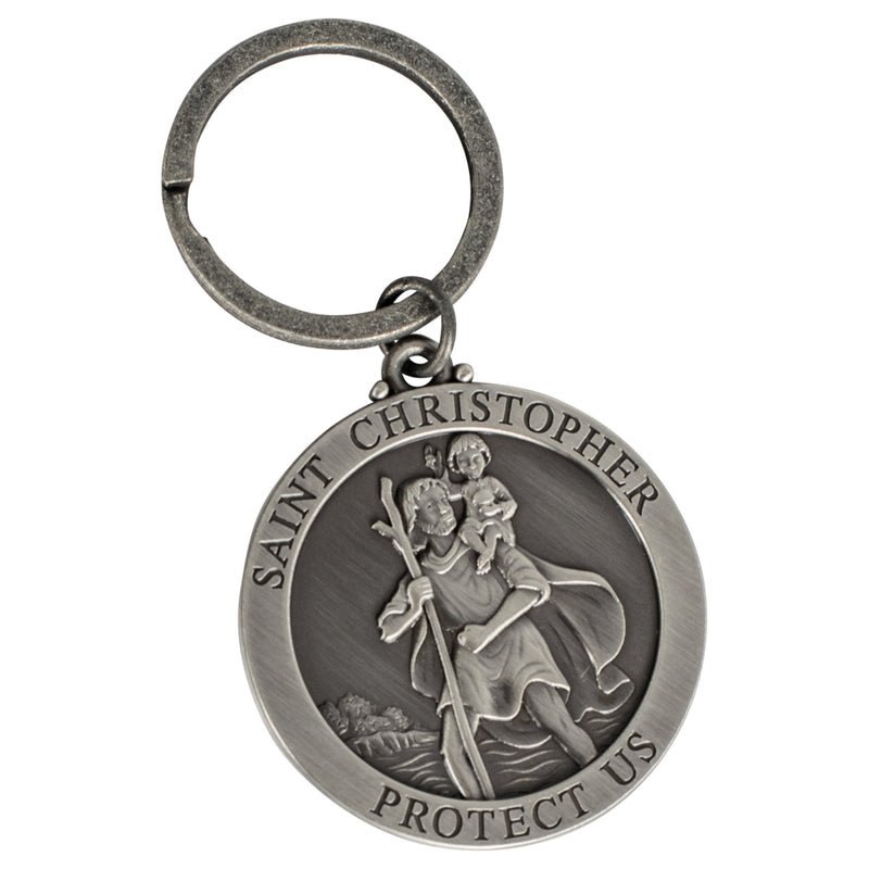 Dicksons Saint Christopher Protect Us Pewter Antique Silver Christian Key Ring Keychain