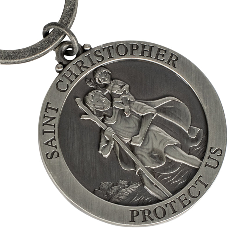 Dicksons Saint Christopher Protect Us Pewter Antique Silver Christian Key Ring Keychain