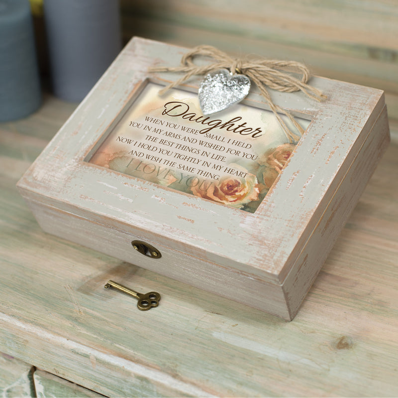 Daughter Best Things in Life Taupe Wood Locket Music Box Plays You are My Sunshine