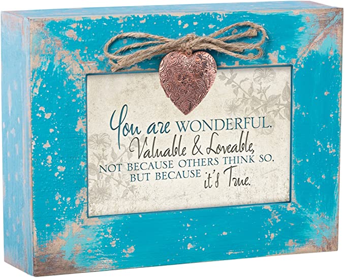 You Are Wonderful Valuable Lovable Teal Distressed Jewelry Music Box Plays You Light Up My Life