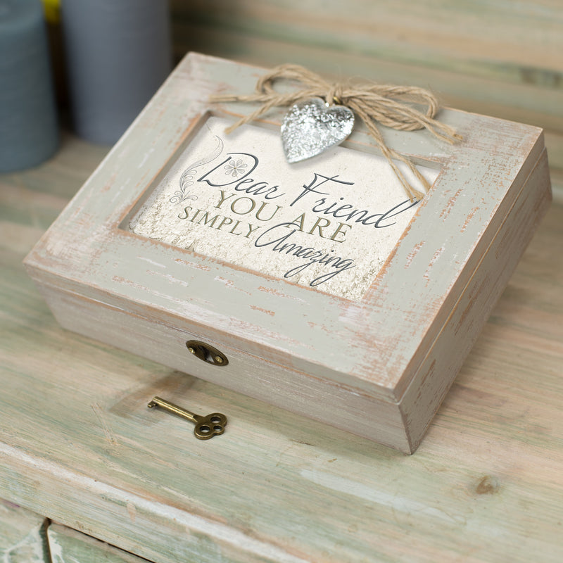 Home décor keepsake and trinket box made with hidden musical mechanism inside