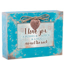I Love You a Bushel and a Peck Teal Wood Locket Jewelry Music Box Plays Tune You are My Sunshine