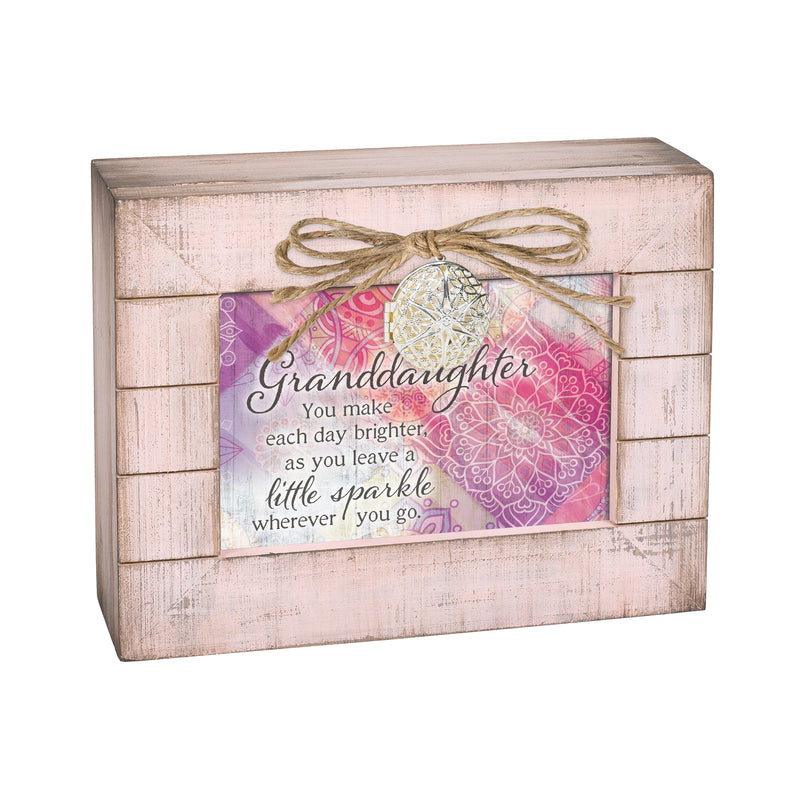 Granddaughter Sparkle Blush Pink Distressed Locket Music Box Plays You Are My Sunshine
