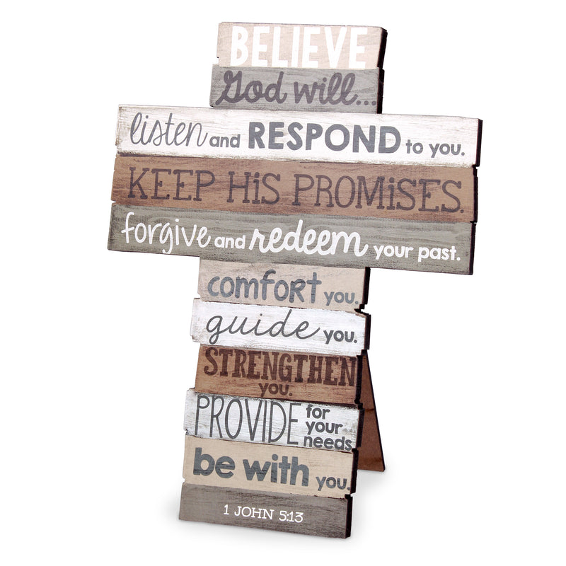 Believe God Will Distressed Wood 9 Inch Stacked Wood Cross Figurine