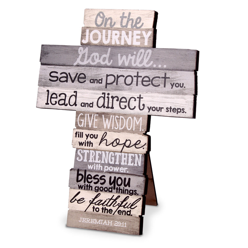 God Will Direct On the Journey Distressed Wood 9 Inch Stacked Wood Cross Figurine