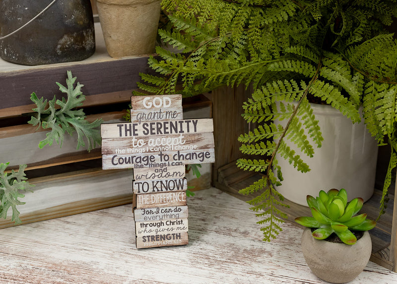 God Grant Me Serenity Distressed Wood 9 Inch Stacked Wood Cross Figurine