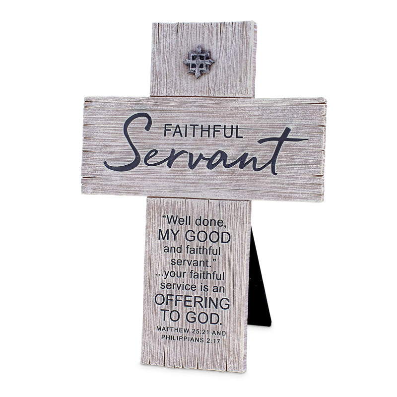 Lighthouse Christian Products Well Done My Good and Faithful Servant Distressed Barnwood 8 Inch Resin Cross Figurine