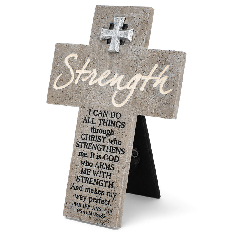 Lighthouse Christian Products Christ Strengthens Marbled Grey 8 Inch Cast Stone Cross Figurine
