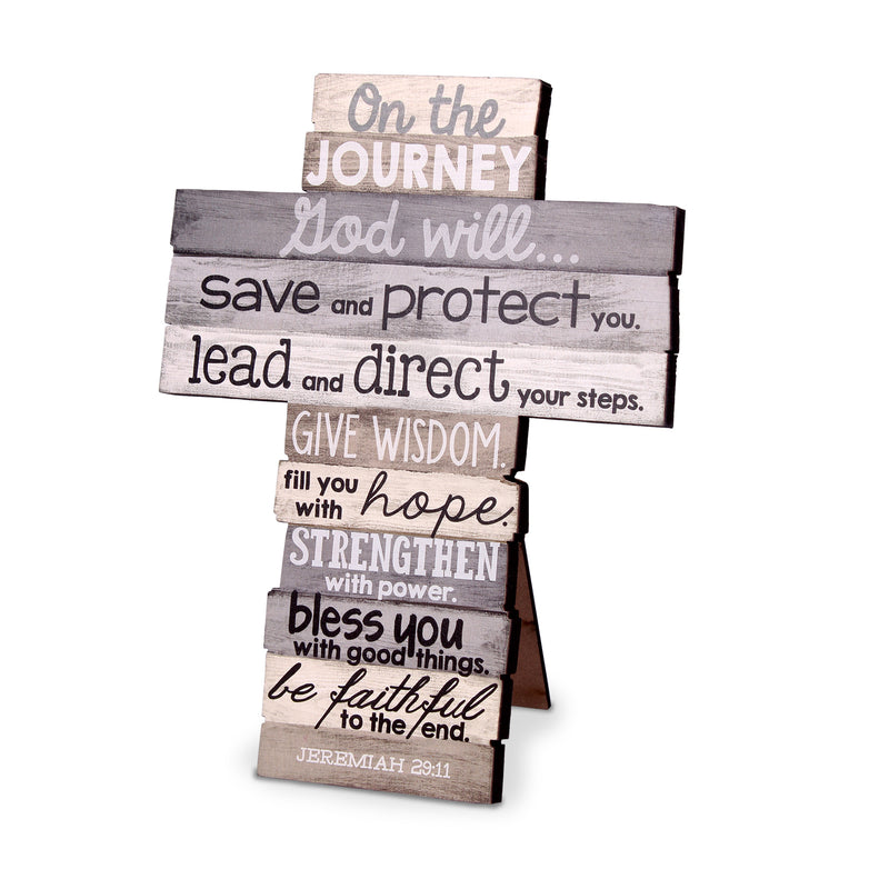 God Will Direct On the Journey Distressed Wood 6 Inch Stacked Wood Cross Figurine