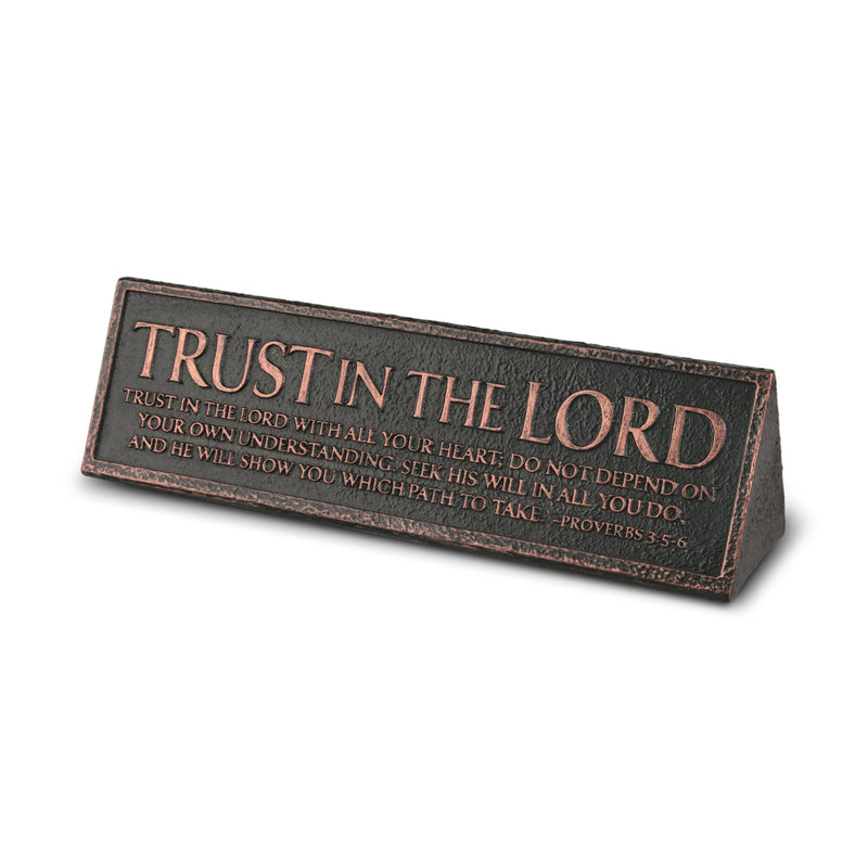 Lighthouse Christian Products Trust in The Lord Reminder Hammered Copper 6.5 x 2.25 Cast Stone Desktop Plaque